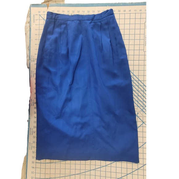 Vintage Blue Lined Back Slit Side Zip Pockets Maxi Straight Skirt - Picture 4 of 11